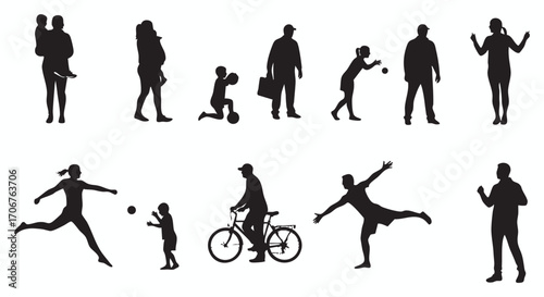 Diverse Human Activities Depicted in Silhouette Vector Illustration People Engaging in Various Actions and Lifestyle Scenarios