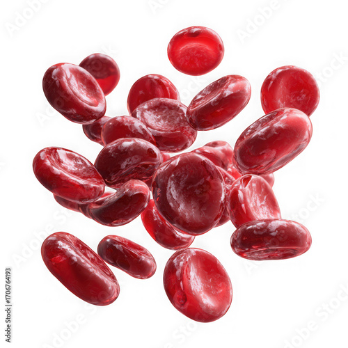 Detailed 3d rendering of red blood cells isolated on transparent background