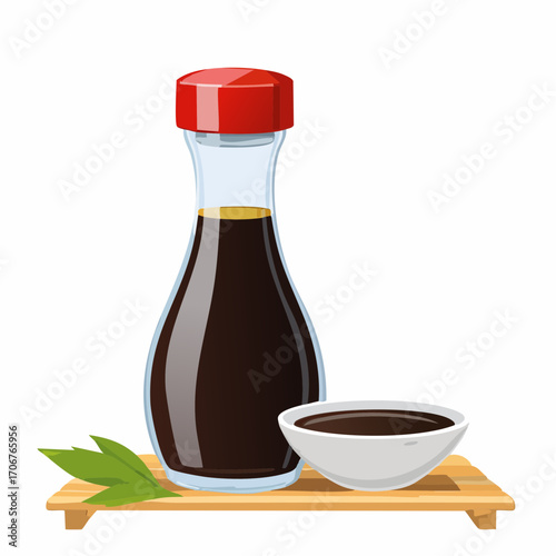 醤油差しと小皿に入った醤油ベクターイラスト