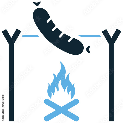 Grilled food icon vector. Ideal for barbecue, grilling, and outdoor dining themes. A simple, clear symbol representing a variety of food cooked on a grill.