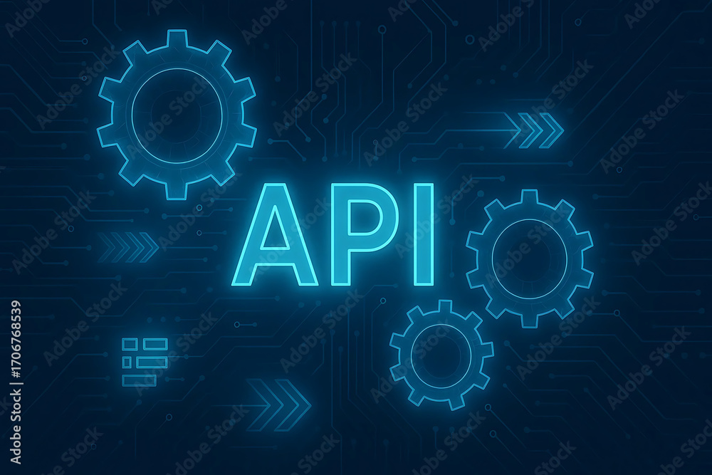 Fototapeta premium API Automation and Integration Framework Showcasing Seamless Application Interoperability, Workflow Orchestration, Secure Data Exchange, Cloud-Native Development, and Scalable Digital Infrastructure