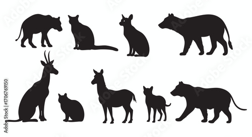 Animals Silhouette Vector Illustration Diverse Wildlife Silhouettes Collection showcasing cat, deer, bear, and more wildlife creatures