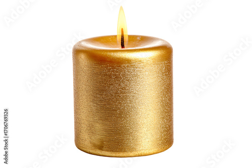 a gold candle with a lit candle in the middle