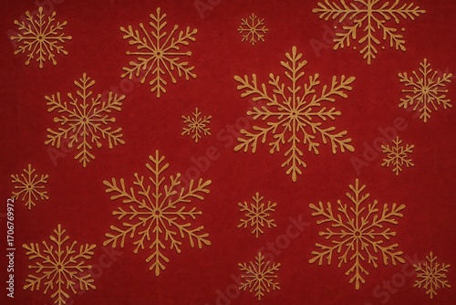 Festive crimson red textured background with golden snowflake embossing and vintage holiday charm for Christmas greeting card design