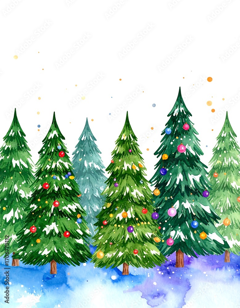 Fototapeta premium Watercolor Christmas trees in a snowy forest