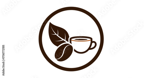 Simple brown logo of a coffee cup with leaves on a white background, celebrating International Coffee Day.