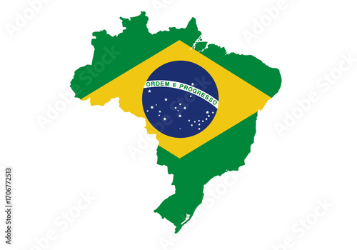 Brazils flag superimposed onto its map outline