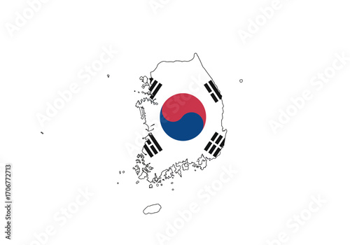 Flag of South Korea imposed within the outline of the countrys shape