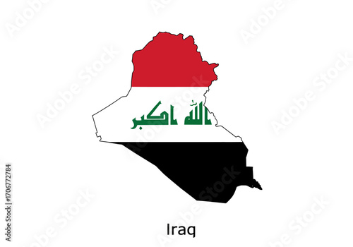 Iraqs flag overlaid on its map outline red white black and green colors