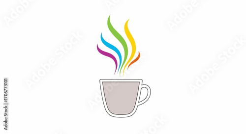 Illustration of a steaming coffee cup with colorful smoke on International Coffee Day against a clean white background.