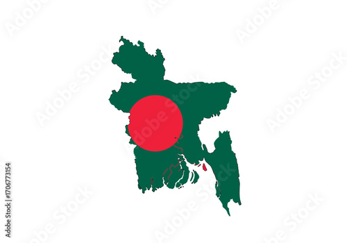 Map of Bangladesh colored green overlaid with a red circle at the center