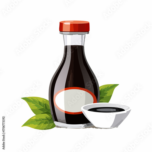 醤油差しと小皿に入った醤油ベクターイラスト