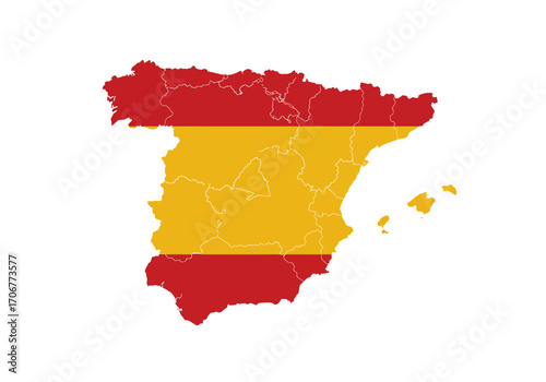 Map of Spain colored like the Spanish flag red and yellow stripes