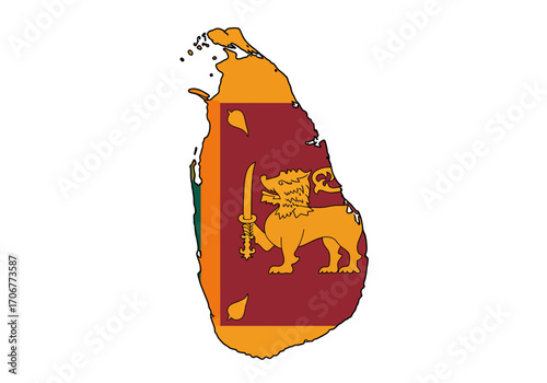 Map of Sri Lanka flag design golden lion on red background island shape
