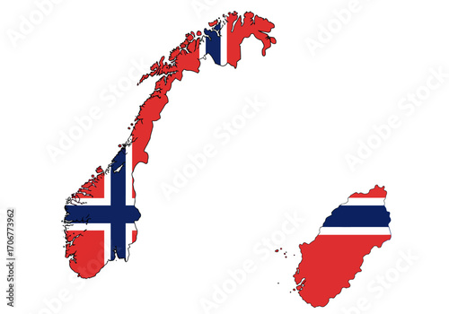 Norway and Jan Mayen islands map flag of Norway overlay red white and blue colors political geography of Nordic countries