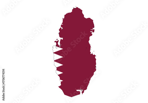 Qatars maroon silhouette with white serrated band against a white background forming a flagmap hybrid
