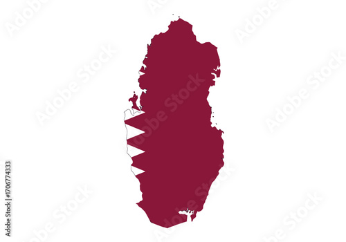 Qatar flag map with jagged edge design burgundy hue set on white background