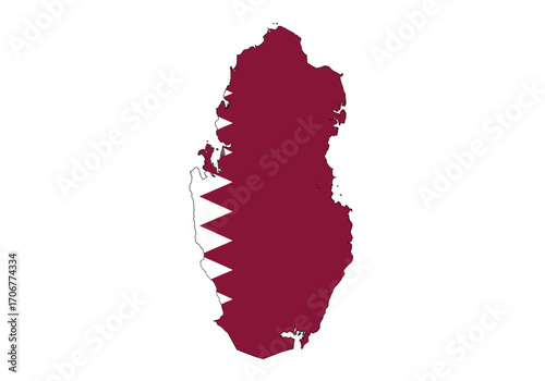 Qatars map overlayed with its flag