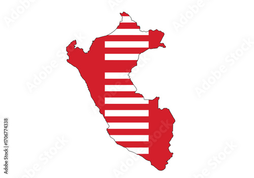 Red country outline is striped with horizontal white bars across its interior