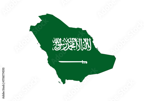 Saudi Arabias flag depicted on the nations map outline