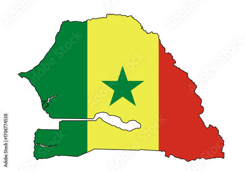 Senegals flag overlaid on the countrys geographic shape