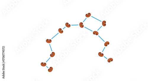 A minimalist graphic illustration of a coffee bean chain forming a semi-circle on a clean white background, symbolizing International Coffee Day with a modern and simple design style.