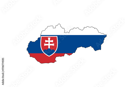 Slovakias flag fills a country outline with red blue and a white cross emblem on a shield