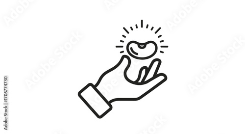 A minimalist line drawing of a hand cradling a steaming cup of coffee with radiant lines, symbolizing International Coffee Day against a clean white background.