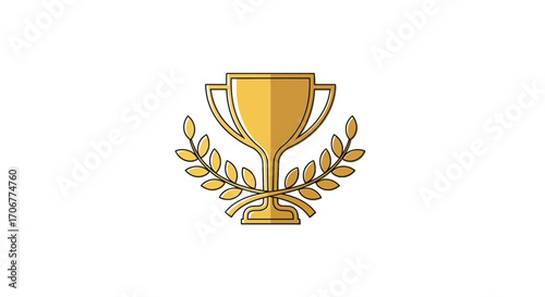 Golden trophy cup with laurel leaves on a white background, symbolizing achievement and celebration on International Coffee Day.