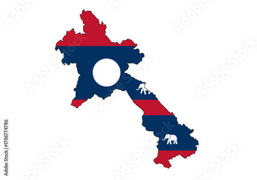 The flag of Laos is layered over the outline of the country of Laos