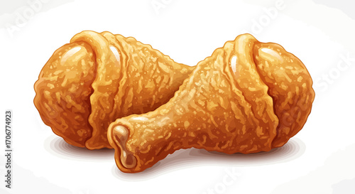 Vector illustration of two delicious crispy golden brown fried chicken drumsticks, a popular fast food meal isolated on a white background