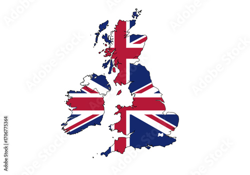 UK map with Union Jack flag blue  red islands off coast