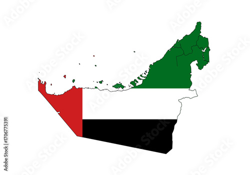 United Arab Emirates map filled with flag colors green white black and red