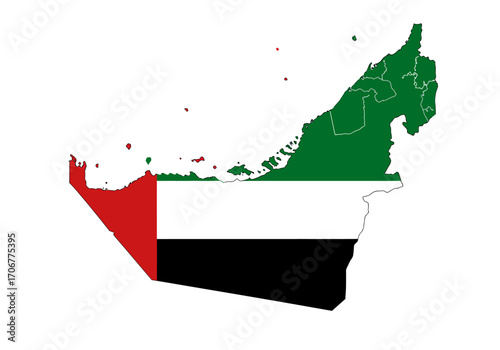 United Arab Emirates map filled with its flag colors