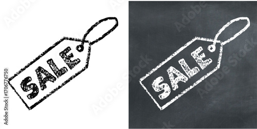 Chalk hand-drawn sale tags vector. Ideal for retail, e-commerce, and promotion themes. Captures a classic, sketchy feel with a raw and textured aesthetic, perfect for creative and artistic designs.