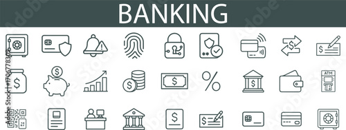 Banking Icon Set for Finance, Security, Transactions, and Fintech UI Design