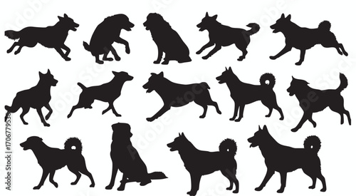 Dog Silhouette Vector Illustration Collection - Various Dog Breeds