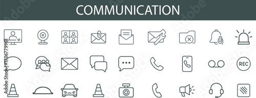 Communication Icon Set for Messaging Apps, Video Calls, and Social Media UI Design