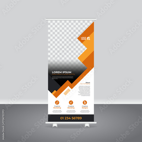 Corporate Business Roll-Up Banner and Rack Card Template, professional agency pull up vertical display standee, modern luxury rollup, creative pull up banner design