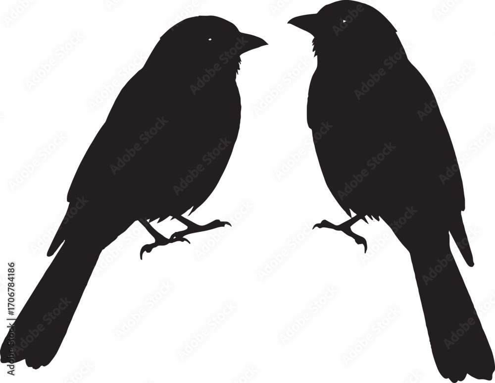 Fototapeta premium Pair of Detailed Bird Silhouettes Black and White Vector Illustration