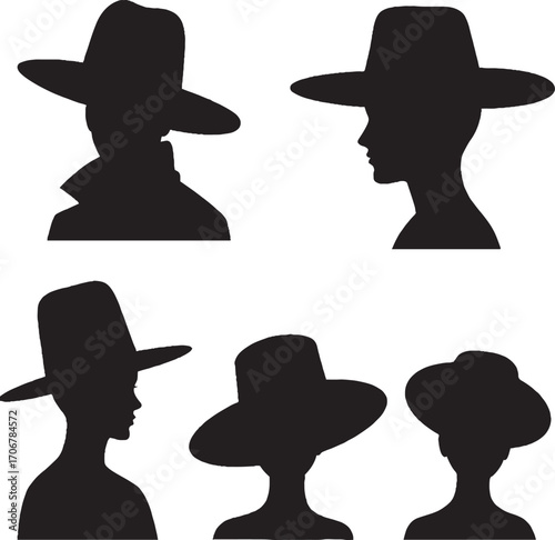 Fashionable Women Silhouettes Wearing Diverse Hats
