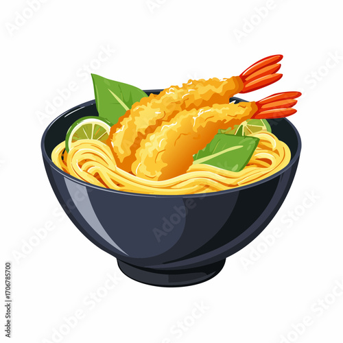 ボリューム満点のエビ天うどんベクターイラスト