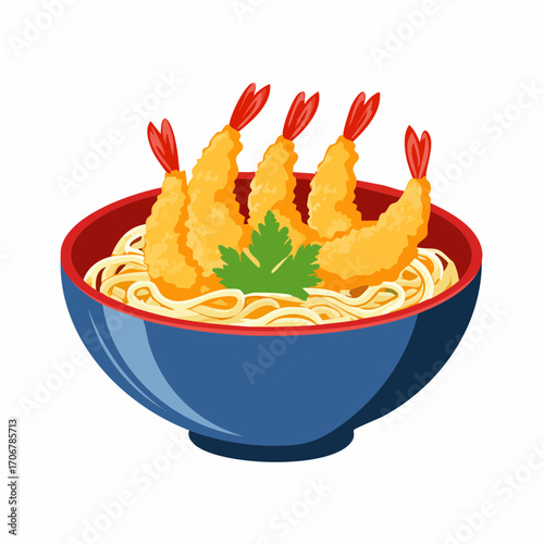 ボリューム満点のエビ天うどんベクターイラスト