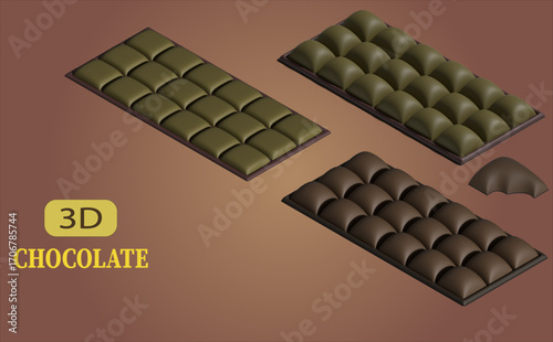 3D Render of Chocolate Bars in Isometric View