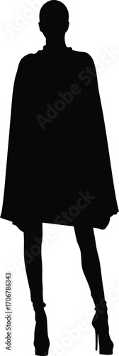 Powerful Female Silhouette with Flowing Cape and High Heels Vector