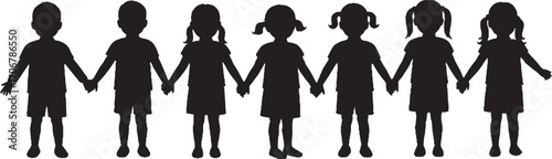 Diverse Group of Children Silhouettes Holding Hands