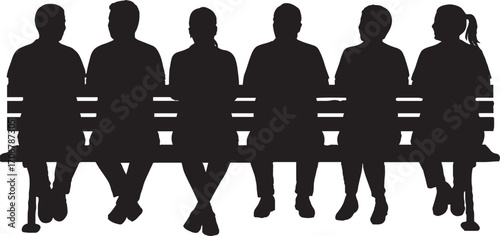 Black Silhouettes of People Sitting on a Bench, Group Seating