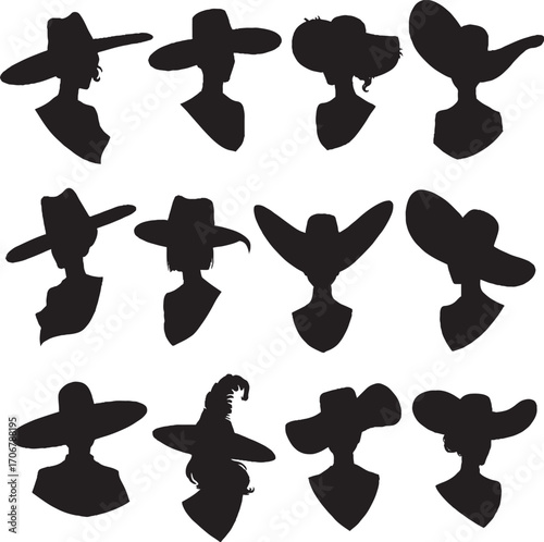 Elegant Women Hat Silhouettes Collection, Diverse Fashion Headwear Styles