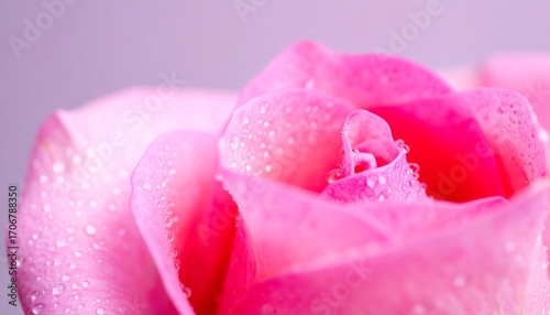 A Close Up Shot Reveals The Delicate Beauty Of A Pink Rose, Adorned With Tiny Water Droplets, Showcasing Nature S Exquisite Details And Romantic Aesthetics, Perfect For Floral And Botanical