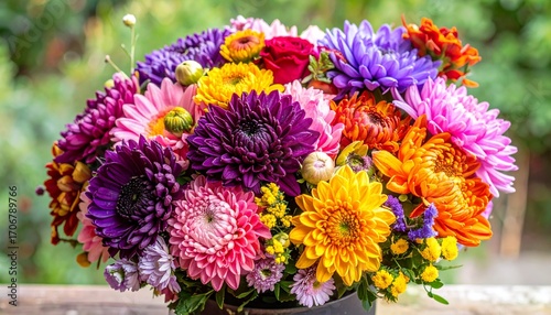 A Stunning Arrangement Of Vibrant Chrysanthemum Flowers In A Colorful Bouquet, Perfect For Gifting Or Home Decor, Showcasing A Rainbow Of Hues And Exquisite Detail.